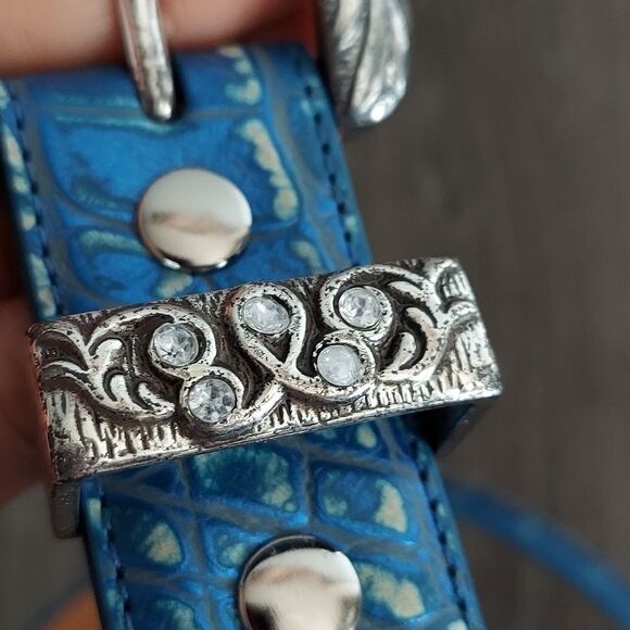 Bad Girl Western Croc Print Leather Belt Blue 💙 Size Small - Picture 7 of 9
